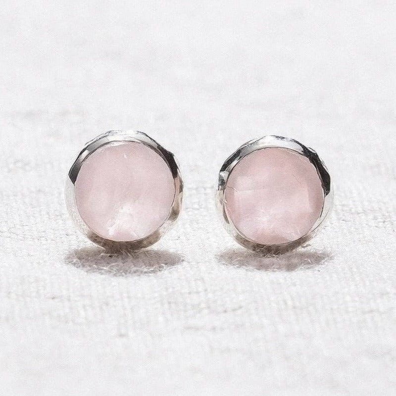 Amy-4921 Rose Quartz Silver or Gold Stud Earring - Image 1
