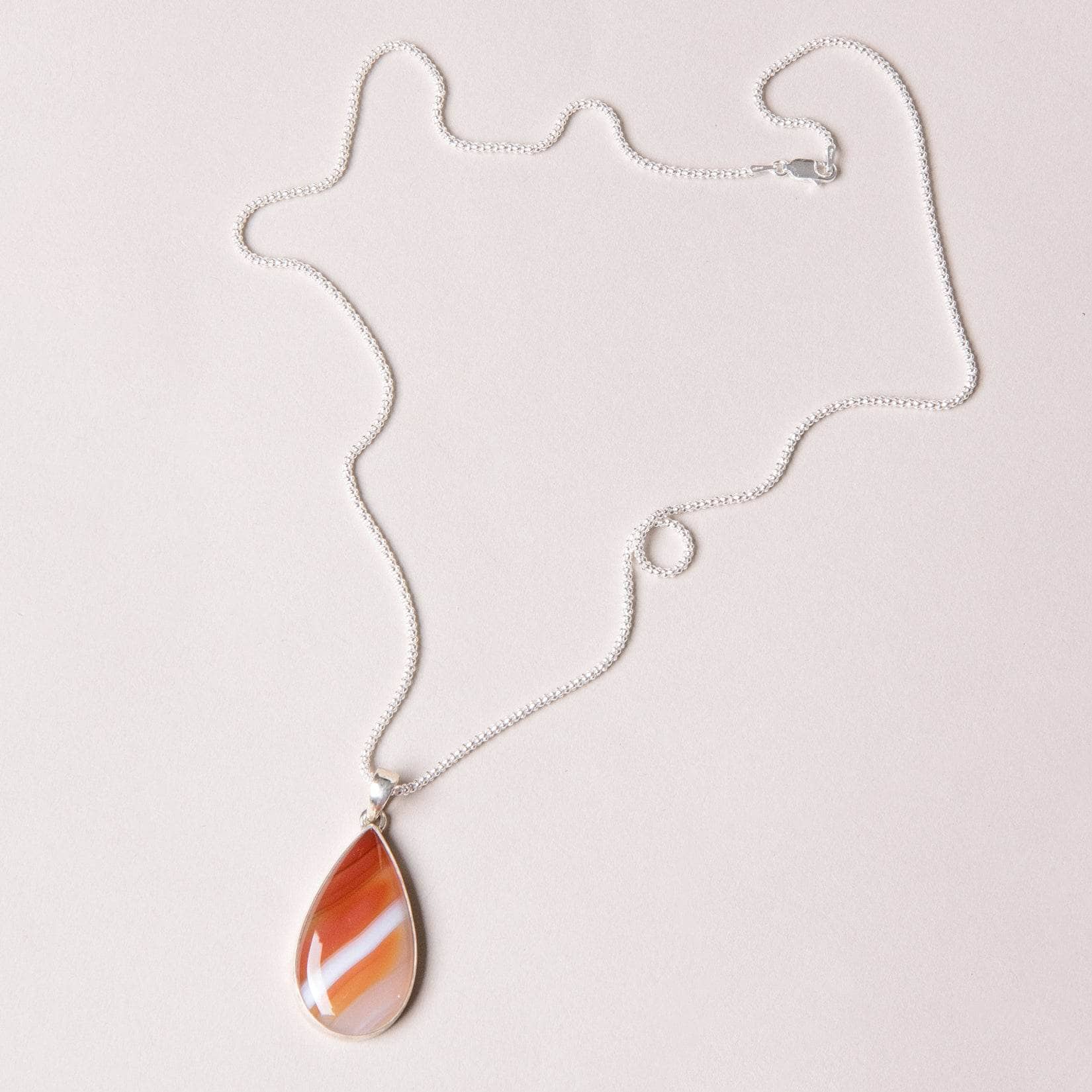 BAG-19 Carnelian Banded Agate Teardrop Pendant Necklace - Image 5