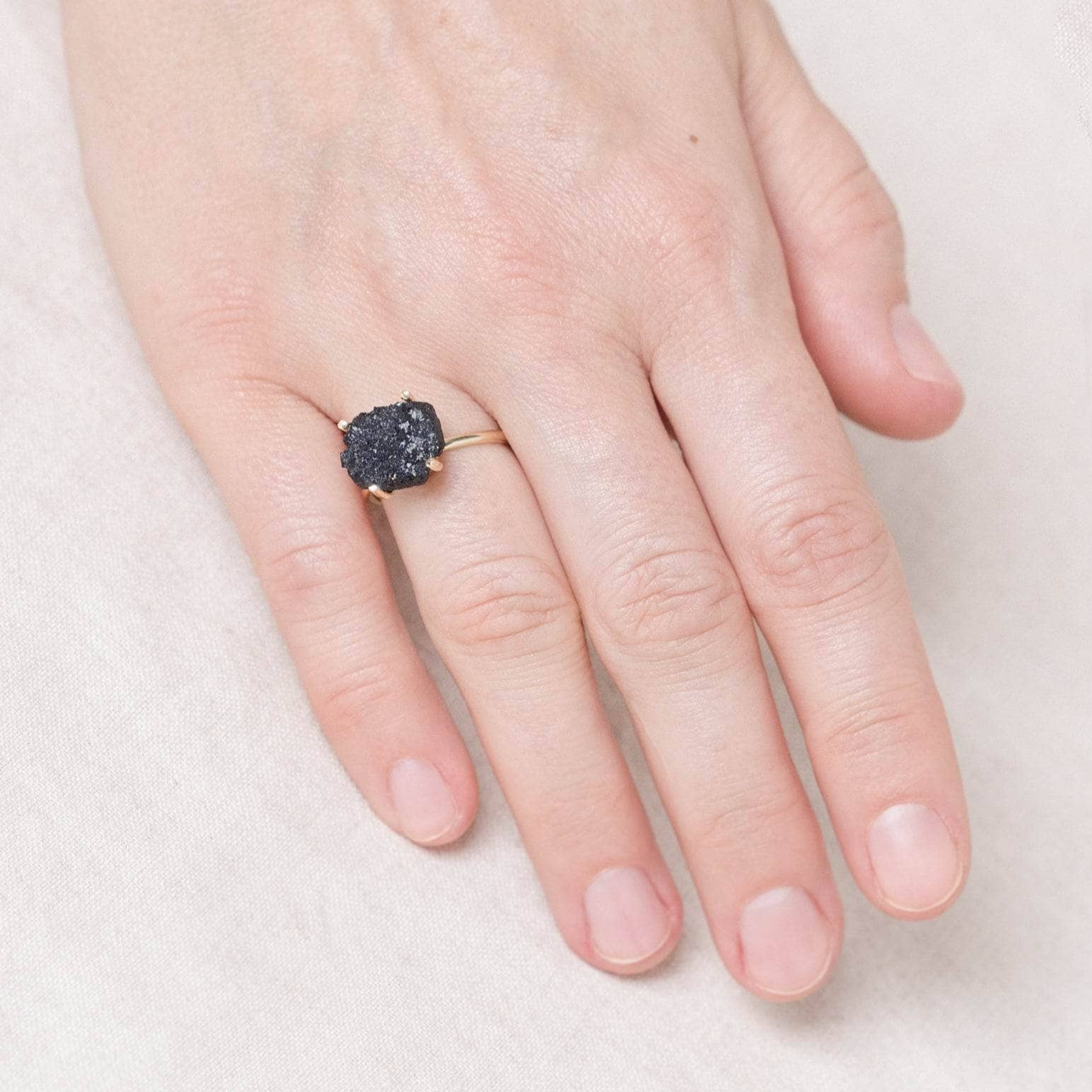 BLACK-TOURMALINE-gold Black Tourmaline Raw Freeform Gold or Silver Ring - Image 2