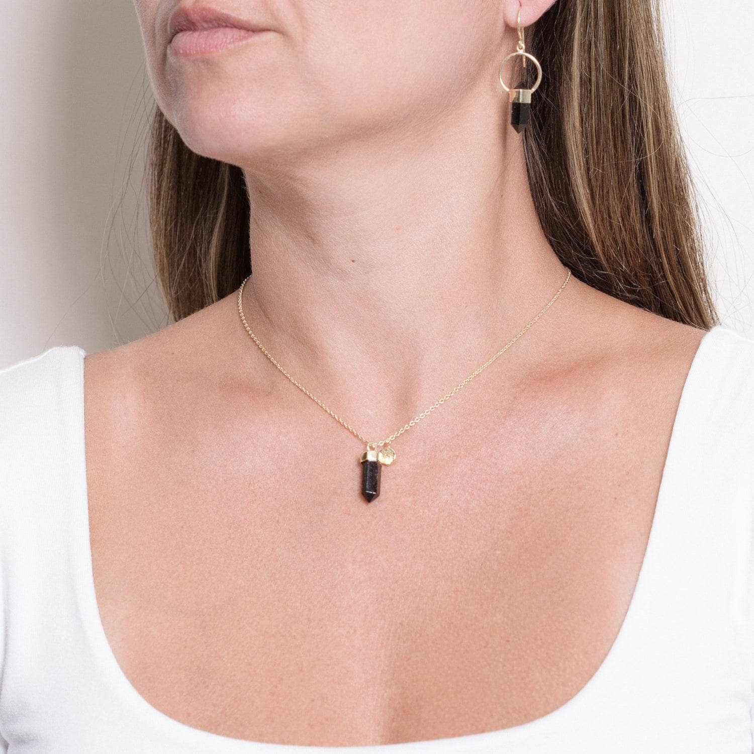 BLACKTOURMALINEGoldSet Delicate Black Tourmaline Crystal Point Necklace - Image 3