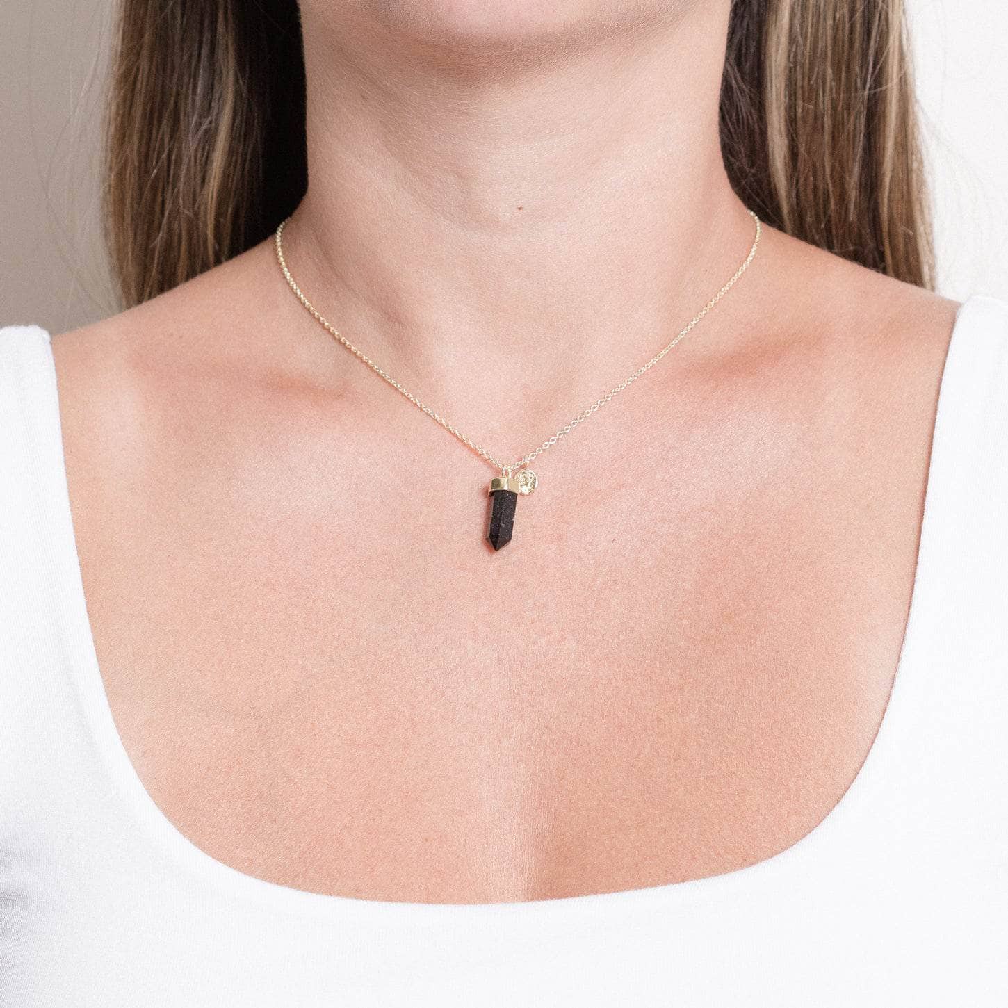 Black-Tur-G-Small Delicate Black Tourmaline Crystal Point Necklace - Image 1