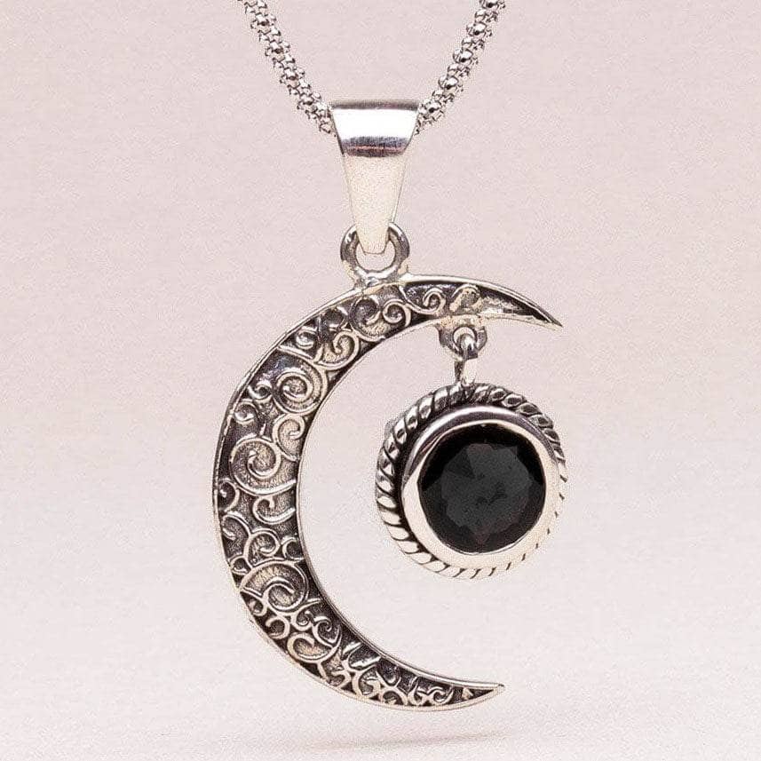 BlackTourmaline-1 Gemstone Silver Moon Pendant Necklace - Image 13