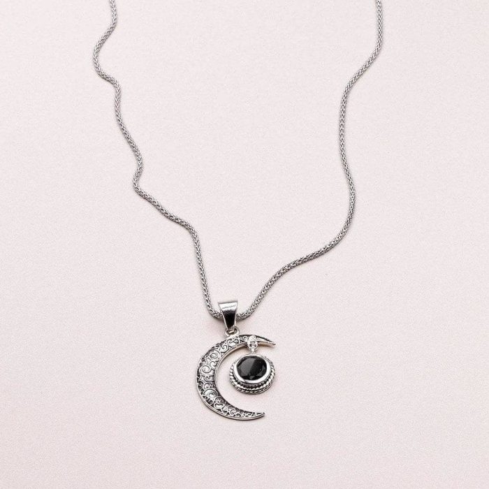 Gemstone Silver Moon Pendant Necklace - Image 14