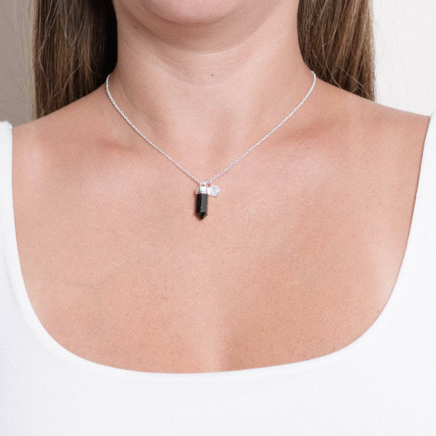 Black_T_smal_silver Delicate Black Tourmaline Crystal Point Necklace - Image 5
