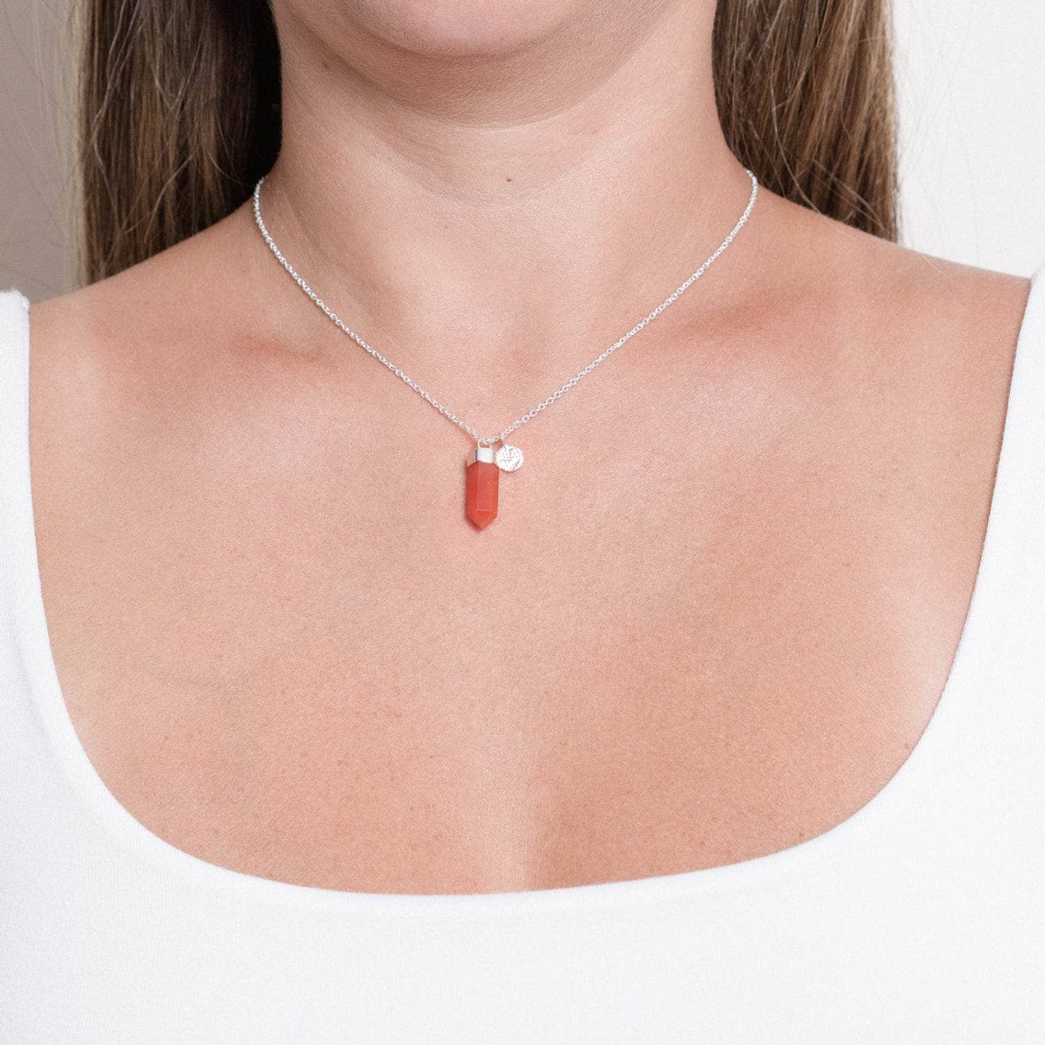 Car-S-Small Delicate Carnelian Crystal Point Necklace - Image 1