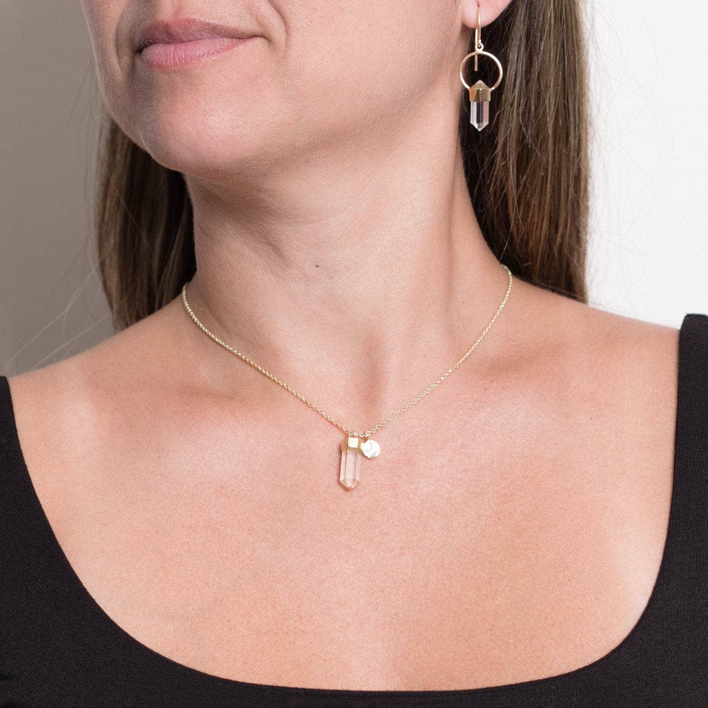 ClearQGoldSet Delicate Clear Quartz Crystal Point Necklace - Image 4