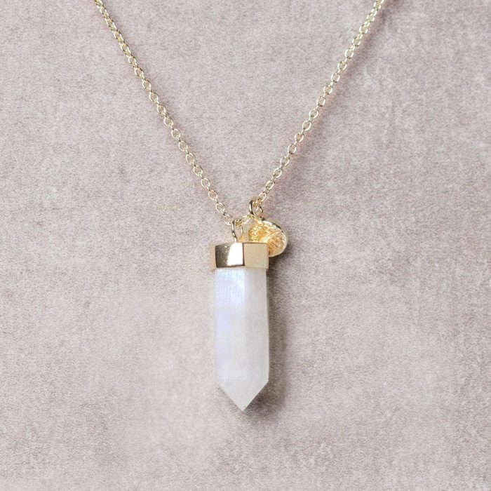 Rainbow Moonstone Crystal Point Necklace - Image 6