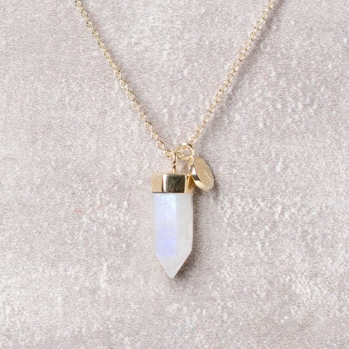Delicate Rainbow Moonstone Crystal Point Necklace - Image 6