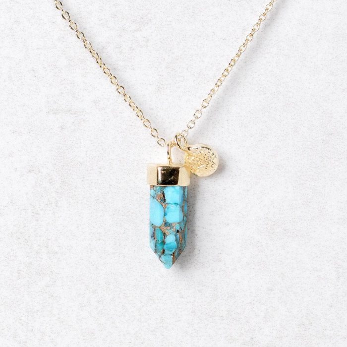Delicate Genuine Turquoise Crystal Point Necklace - Image 7