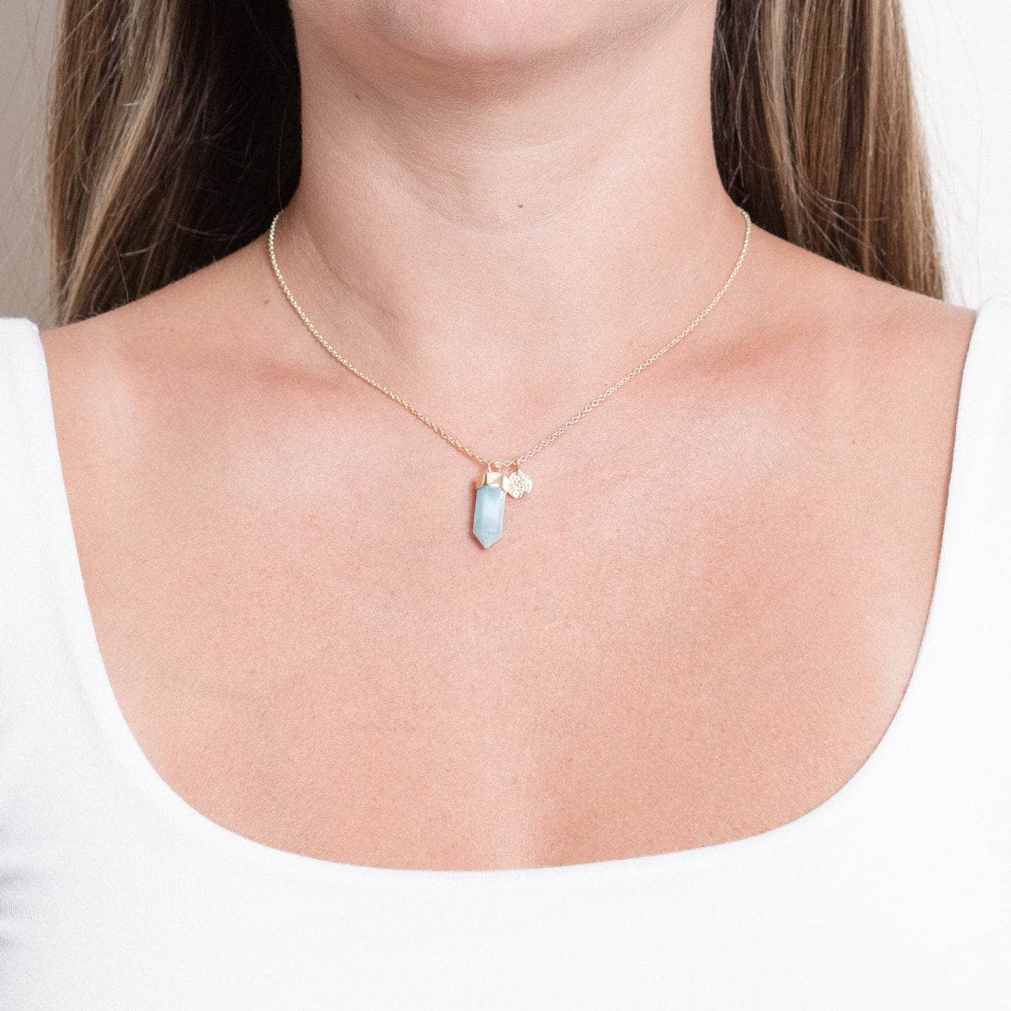 Gen-Lar-G-Small Delicate Rare Genuine Larimar Crystal Point Necklace - Image 5