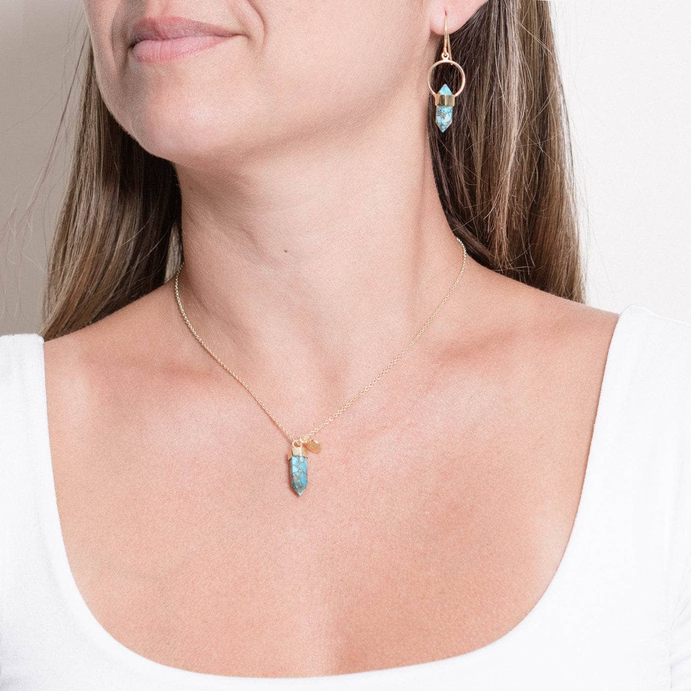 Gen_Tur_Gold_Set Delicate Genuine Turquoise Crystal Point Necklace - Image 9
