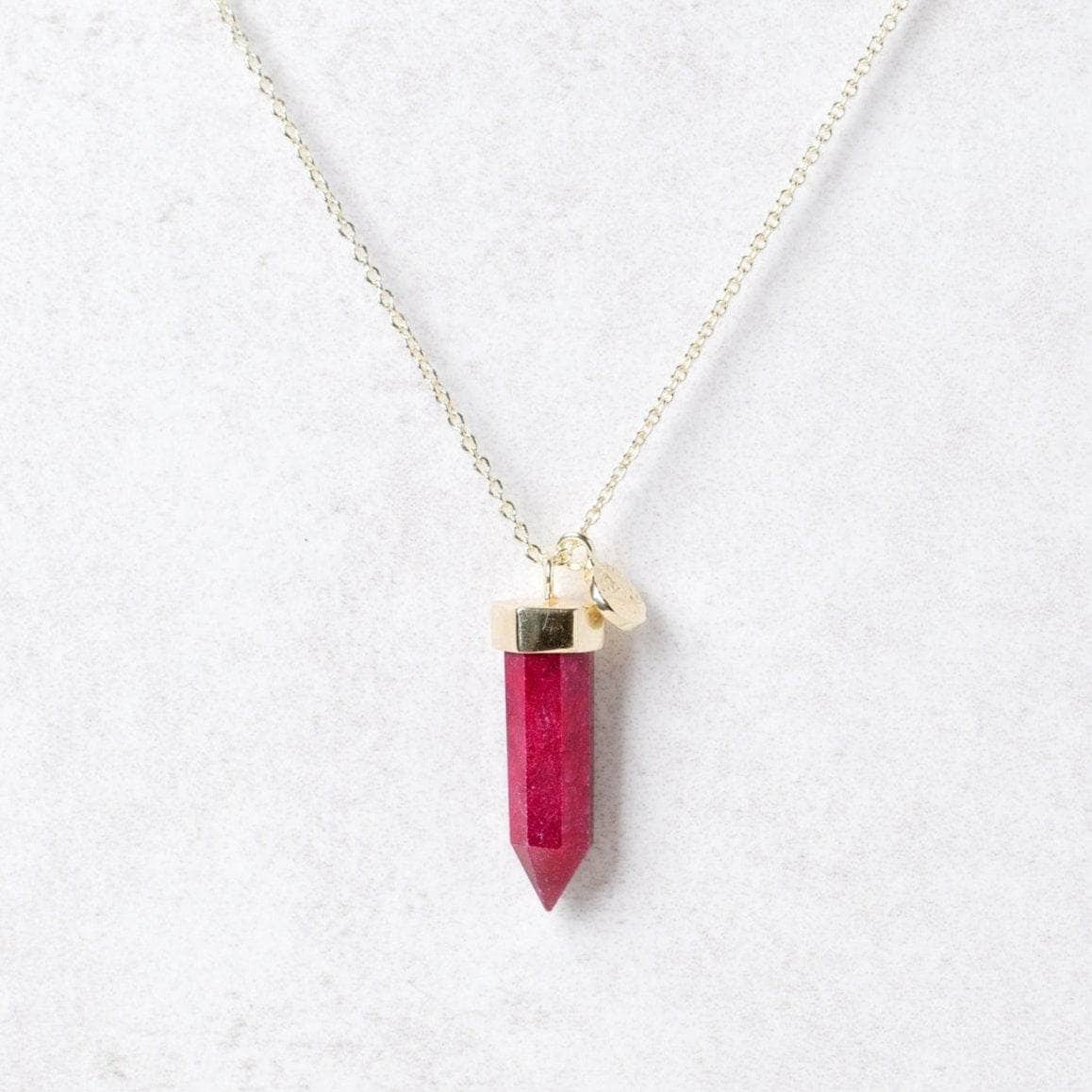 GoldLarge Ruby Crystal Point Necklace - Image 2