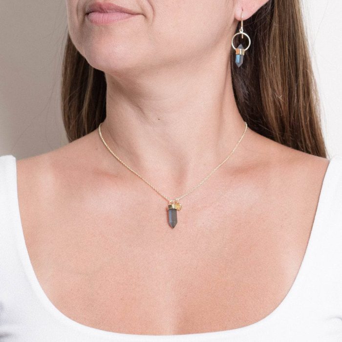 Delicate Labradorite Crystal Point Necklace - Image 4