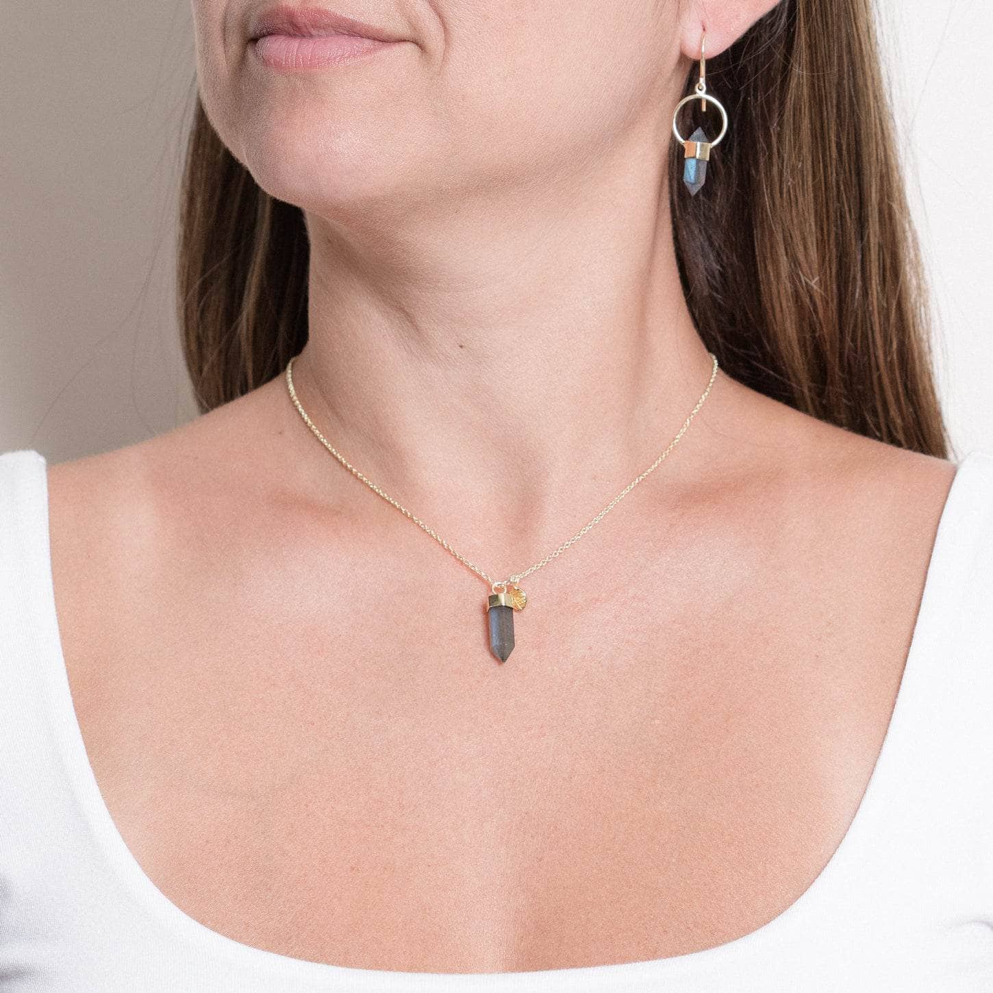 GoldSet Delicate Labradorite Crystal Point Necklace - Image 4
