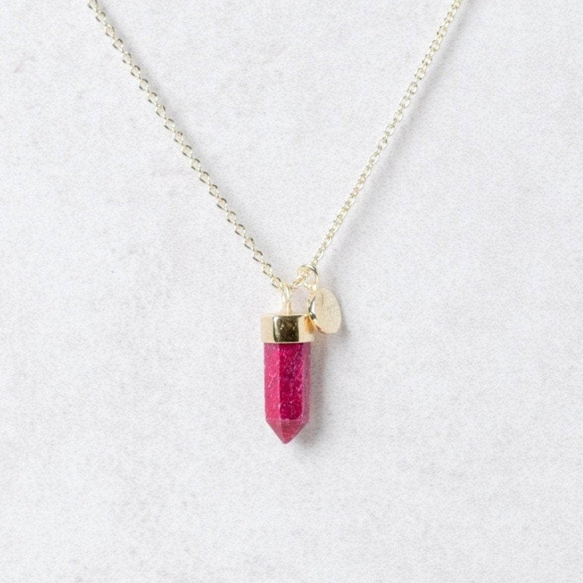 GoldSmall Delicate Ruby Crystal Point Necklace - Image 2