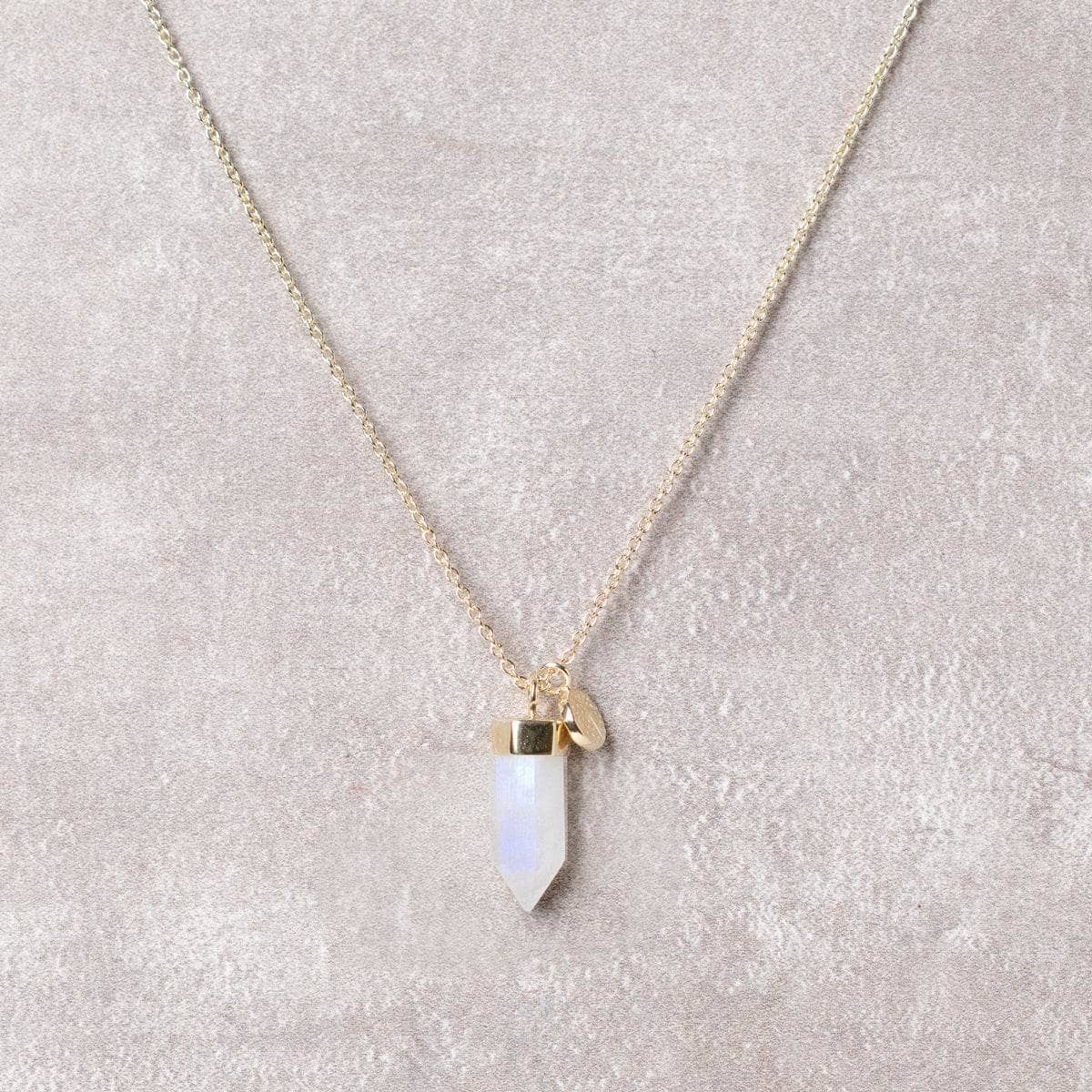 Gold_small0 Delicate Rainbow Moonstone Crystal Point Necklace - Image 7