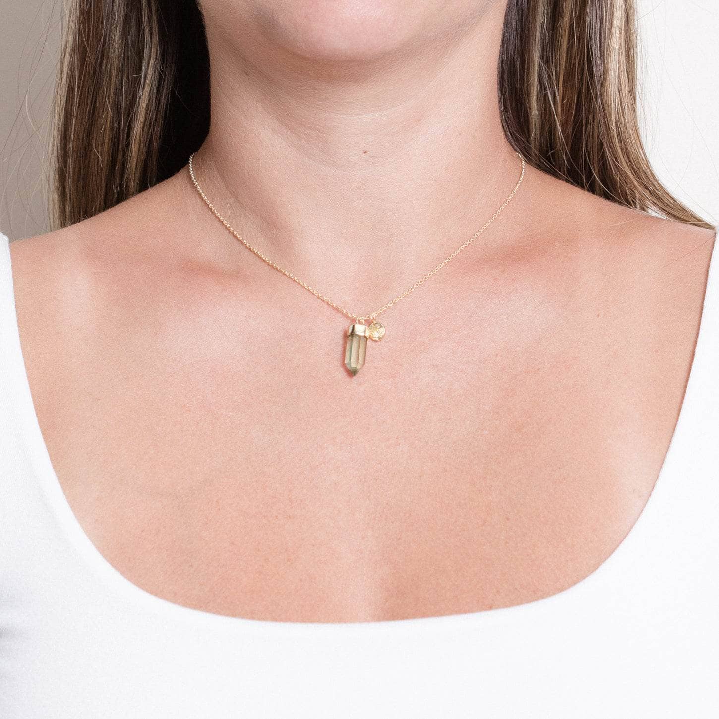 Green-Ameth-G-Small Delicate Green Amethyst Crystal Point Necklace - Image 5