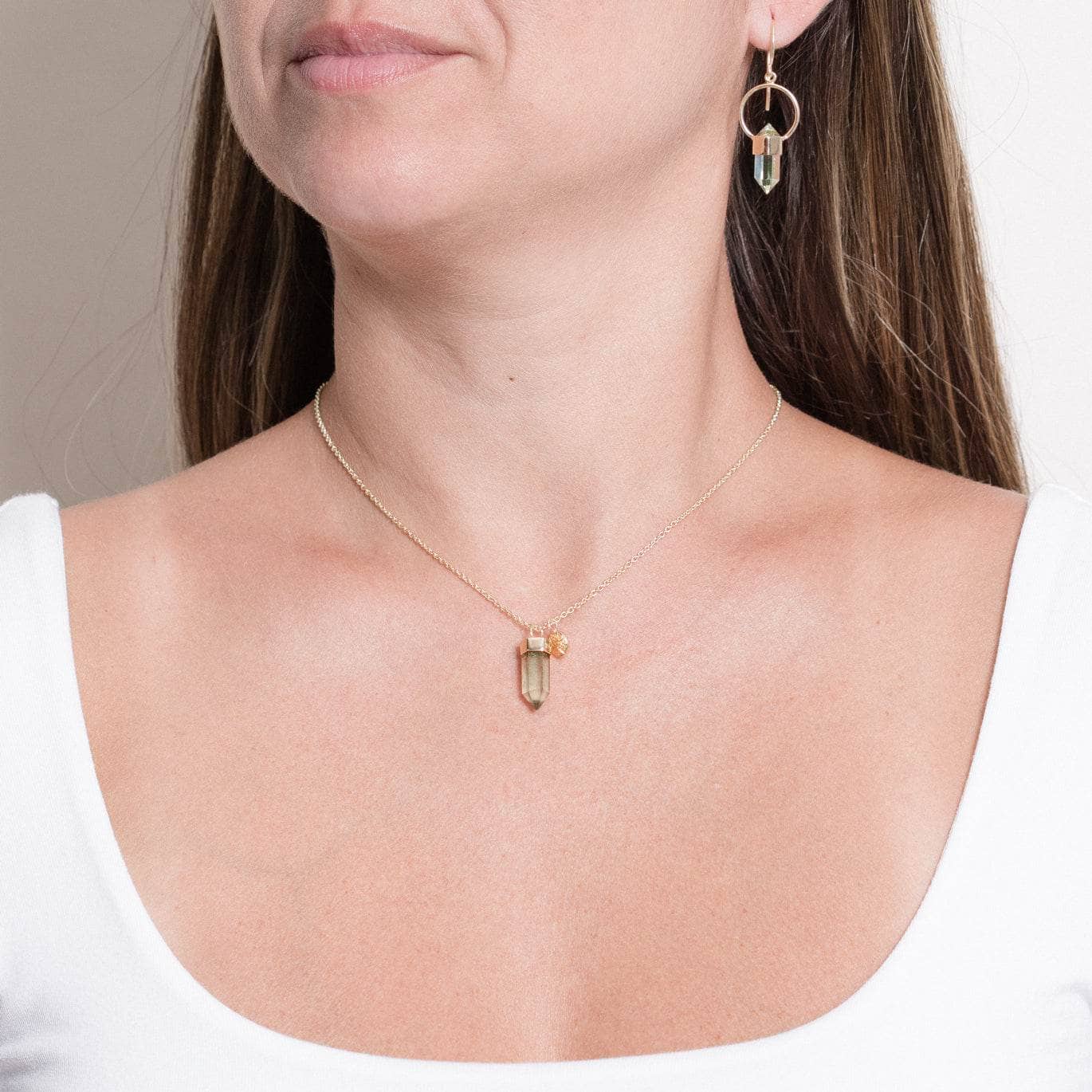 Green_Ameth_Gold_Set Delicate Green Amethyst Crystal Point Necklace - Image 8