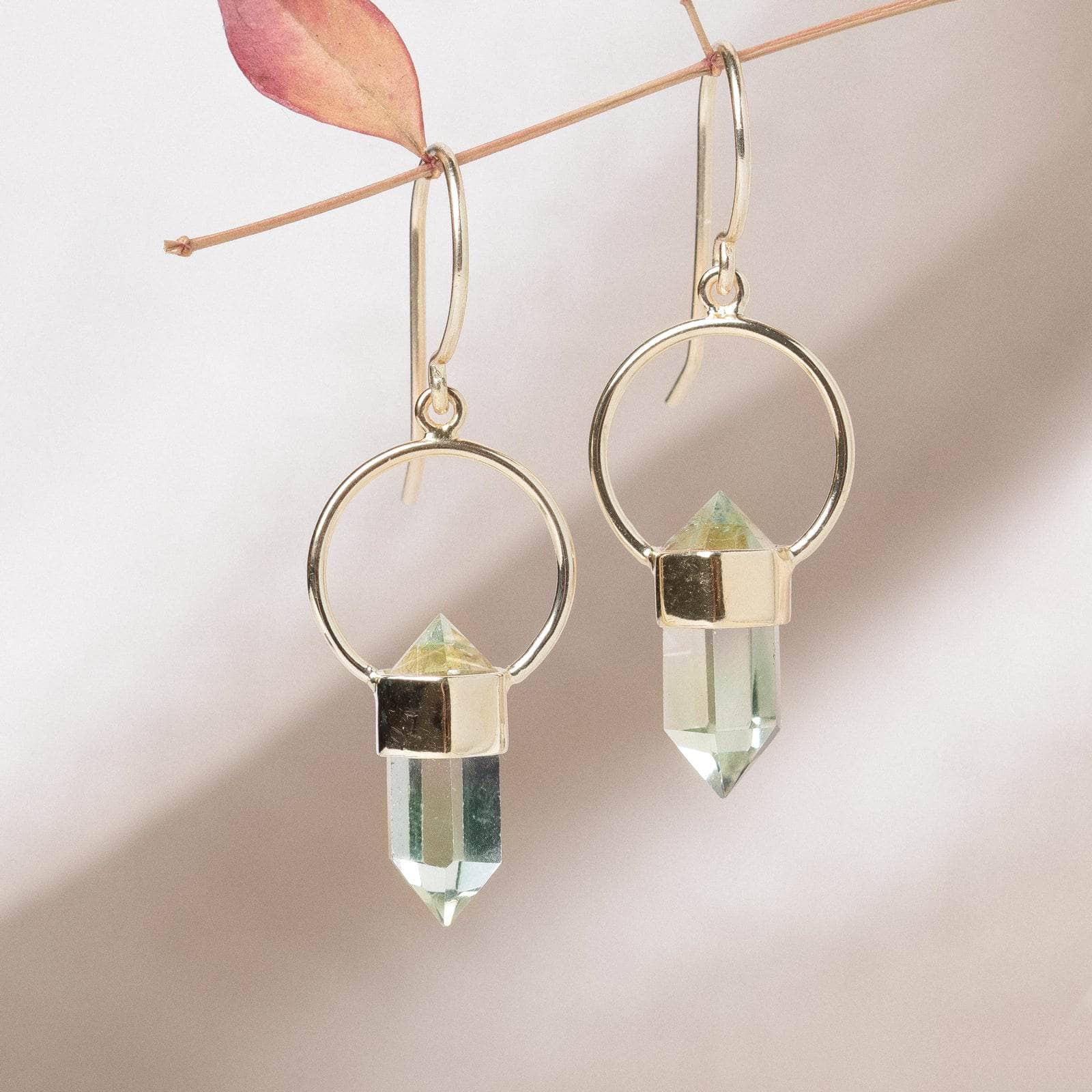Green_Amethyst Green Amethyst Crystal Point Earrings - Image 1