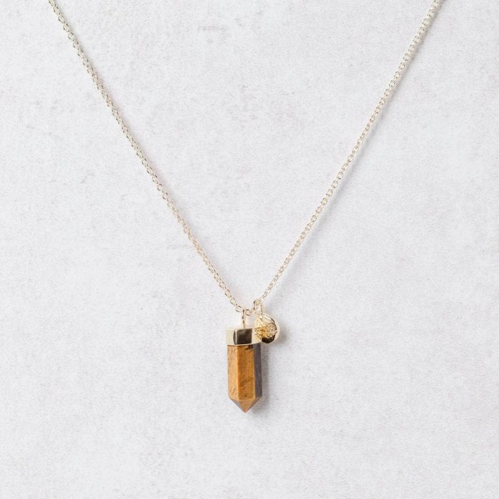 Delicate Tiger Eye Crystal Point Necklace - Image 3