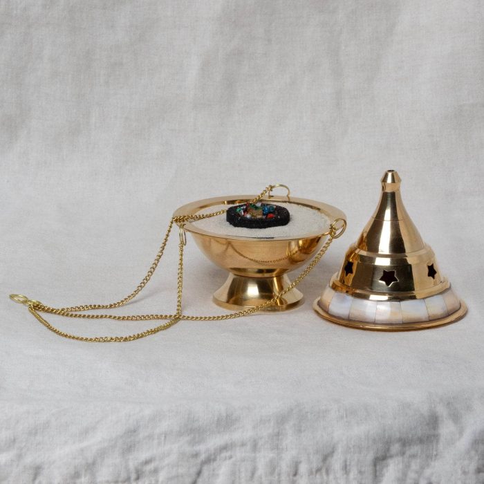 Brass Mother of Pearl Charcoal & Smudge Burner Kit - Image 12