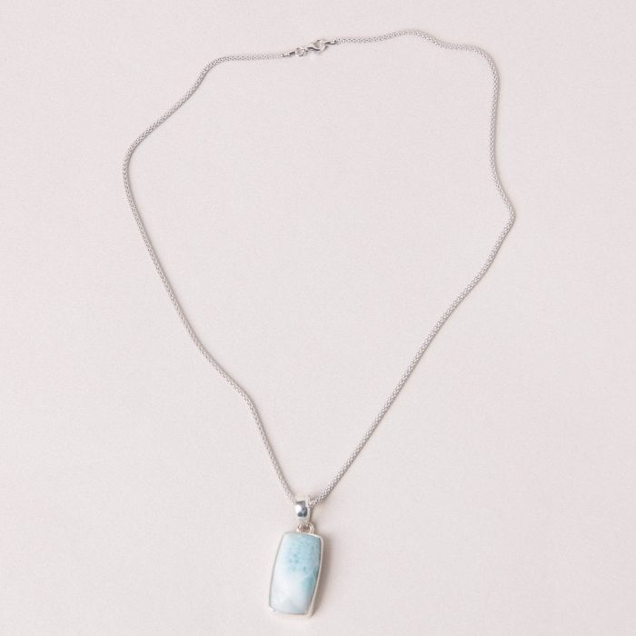 Rare Genuine Larimar Rectangle Pendant Necklace - Image 4