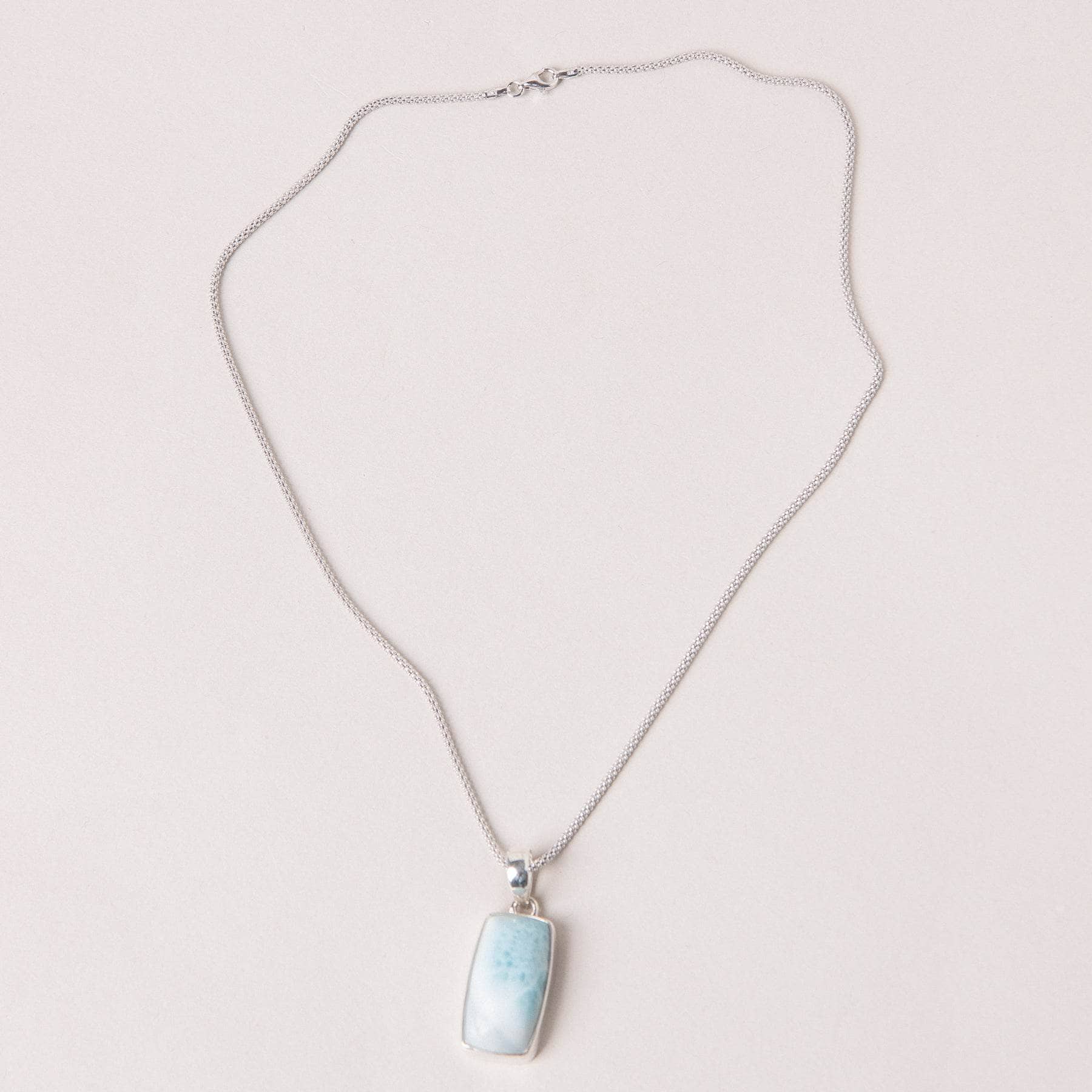LAR-109 Rare Genuine Larimar Rectangle Pendant Necklace - Image 4
