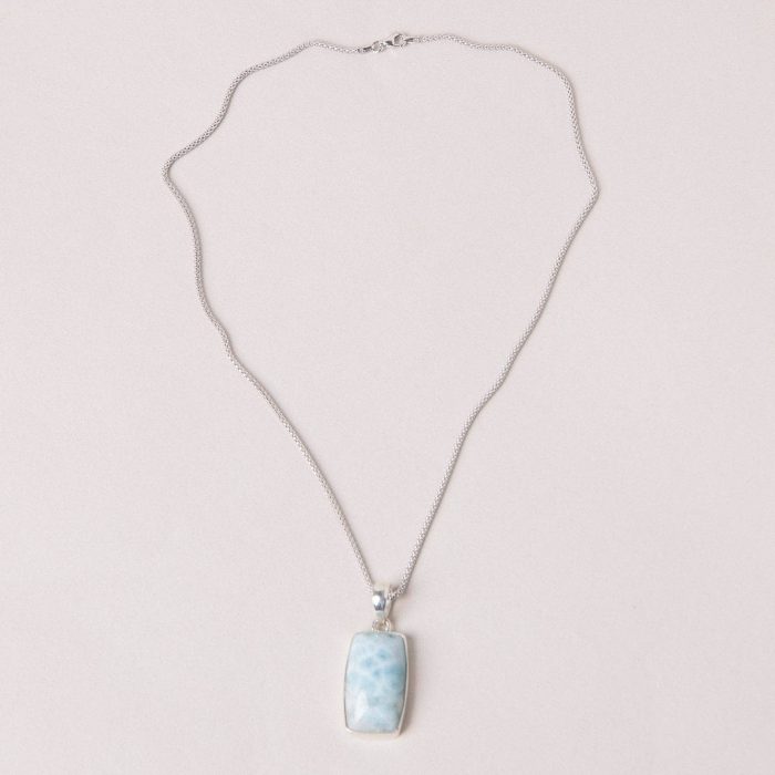 Rare Genuine Larimar Rectangle Pendant Necklace - Image 9
