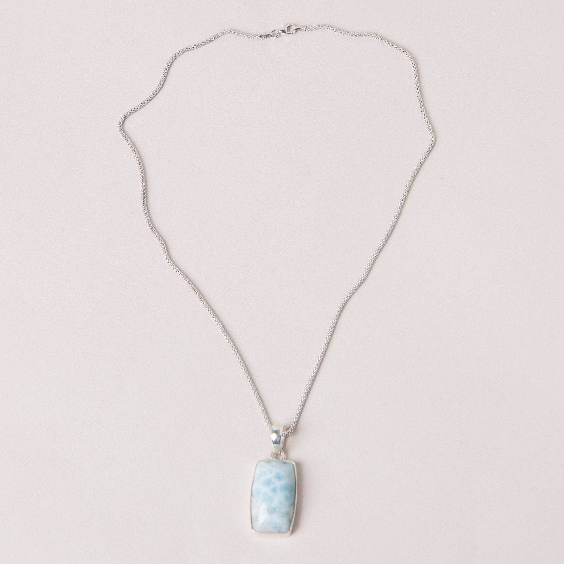 LAR-118 Rare Genuine Larimar Rectangle Pendant Necklace - Image 9
