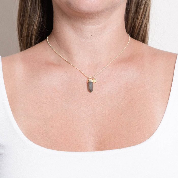 Delicate Labradorite Crystal Point Necklace - Image 1