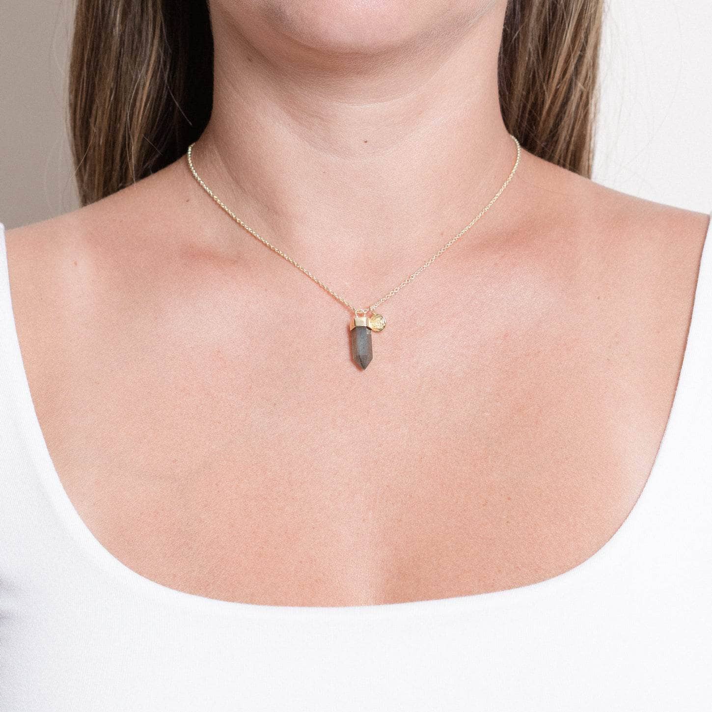 Lab-G-Small Delicate Labradorite Crystal Point Necklace - Image 1