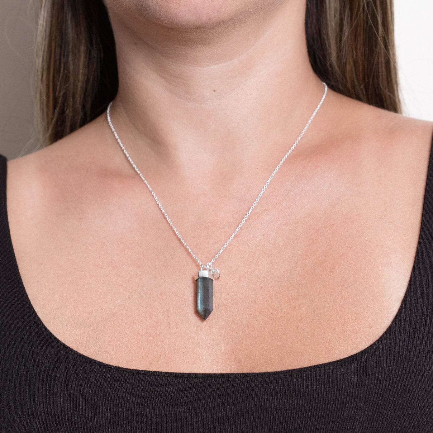 LabSilverLarge Labradorite Crystal Point Necklace - Image 1