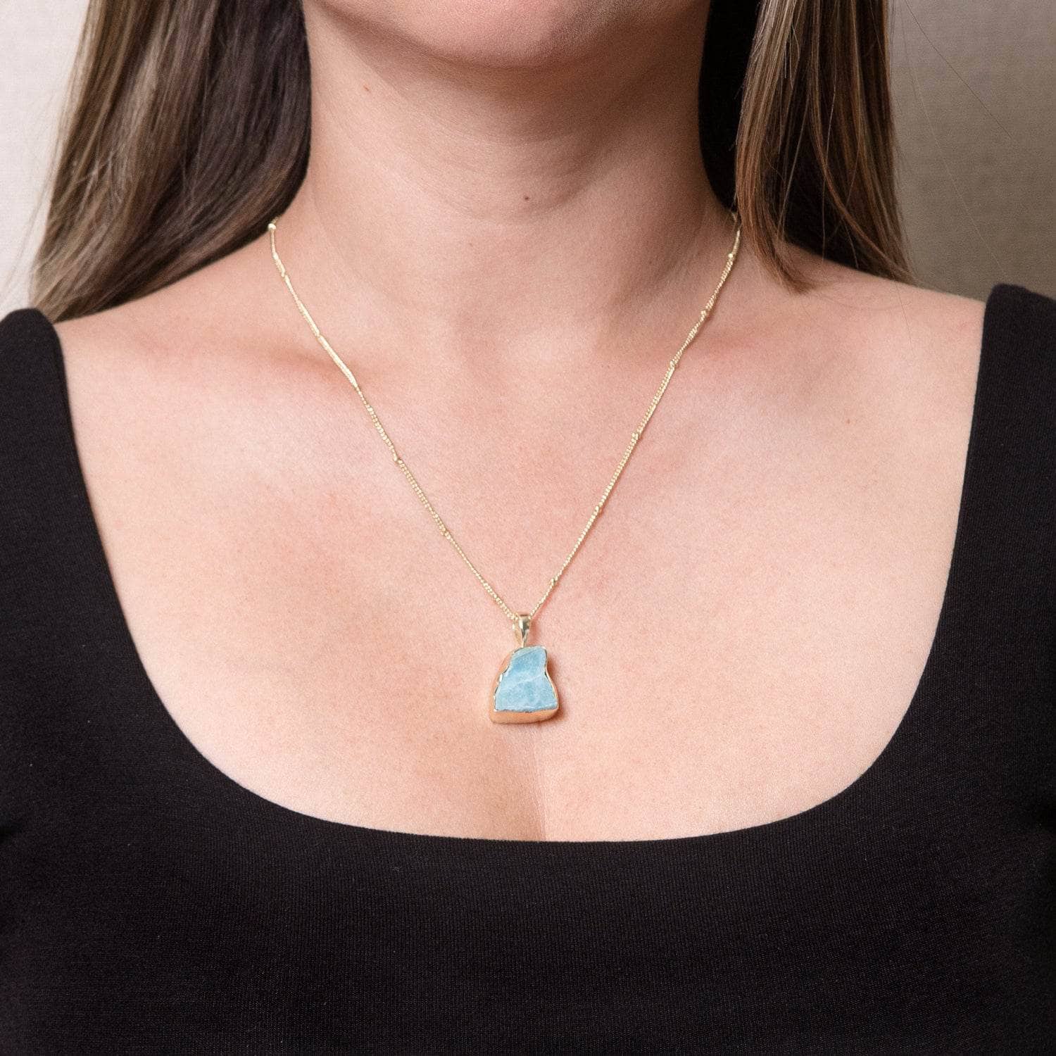 Larimar-gold Rare Genuine Larimar Raw Crystal Necklace - Image 2