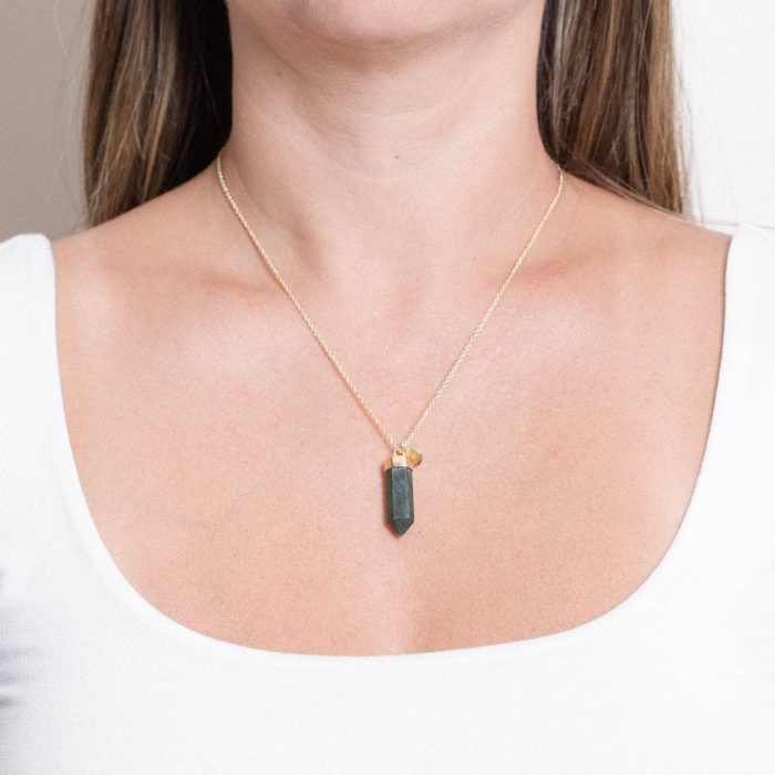Genuine Malachite Crystal Point Necklace - Image 1