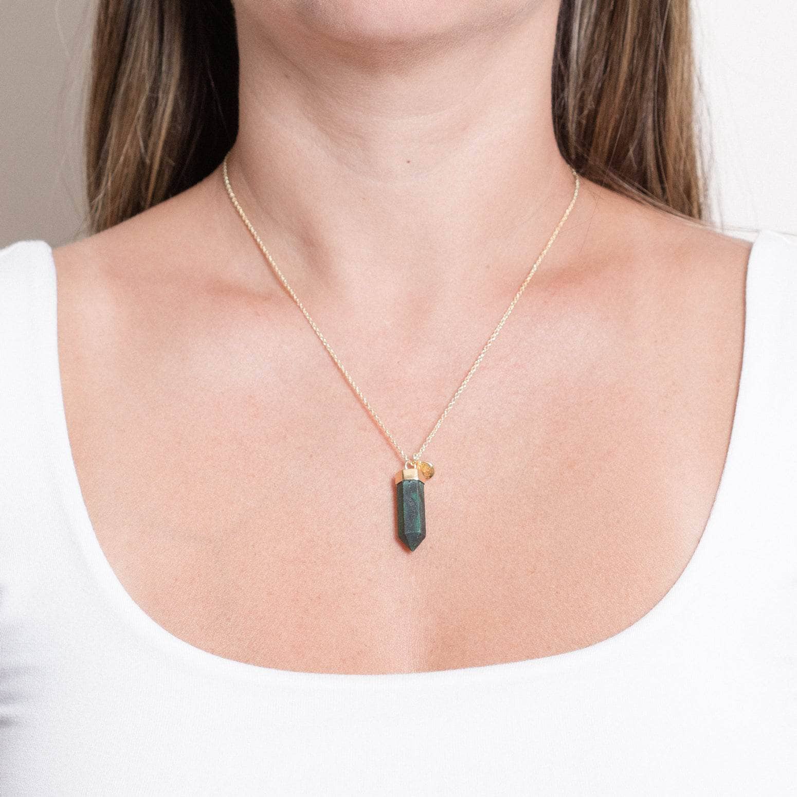 Malach-G-Large Genuine Malachite Crystal Point Necklace - Image 1