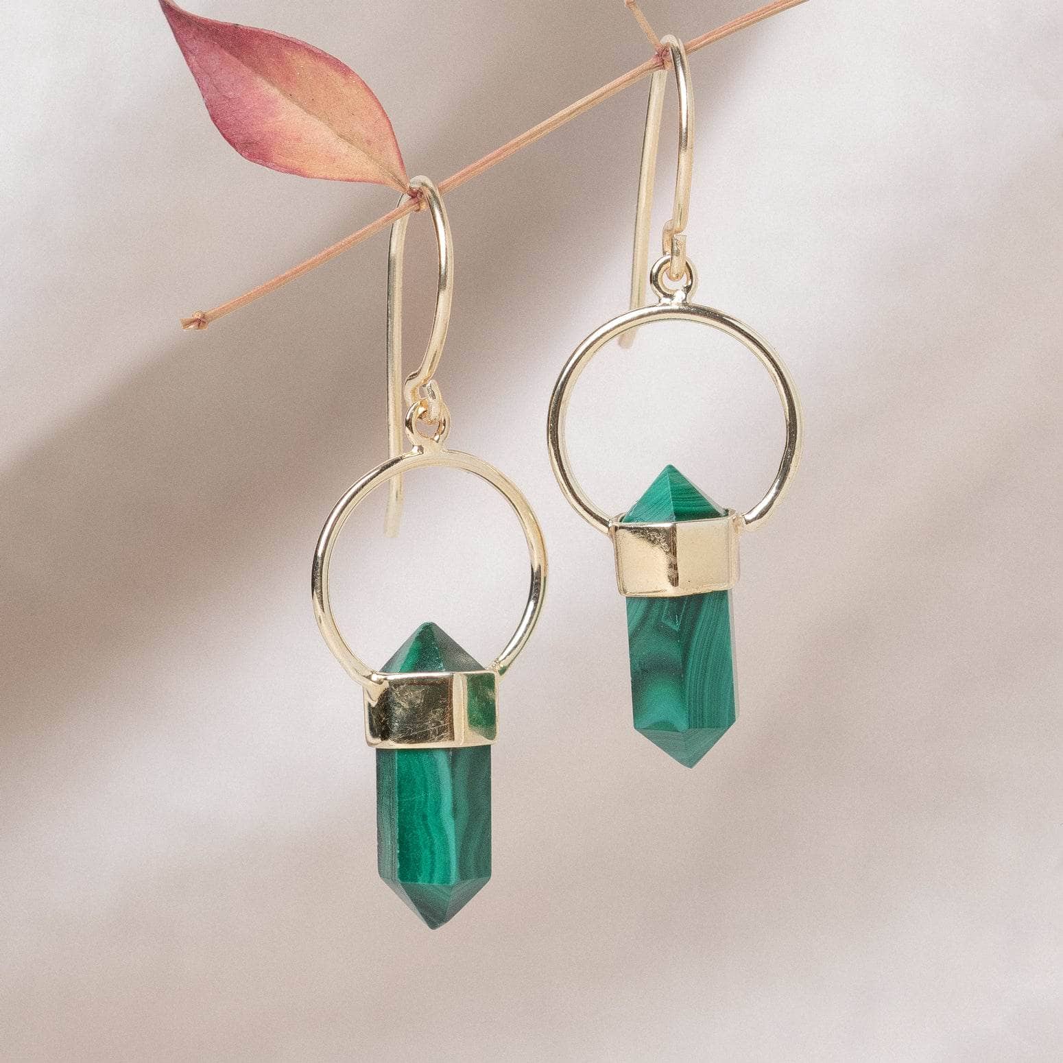 Malachite Genuine Malachite Crystal Point Earrings - Image 1