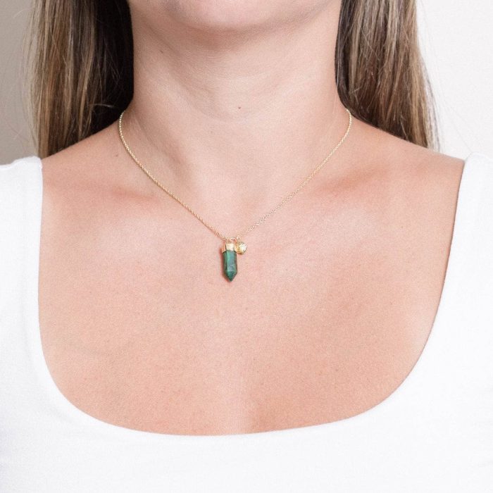Delicate Genuine Malachite Crystal Point Necklace - Image 1