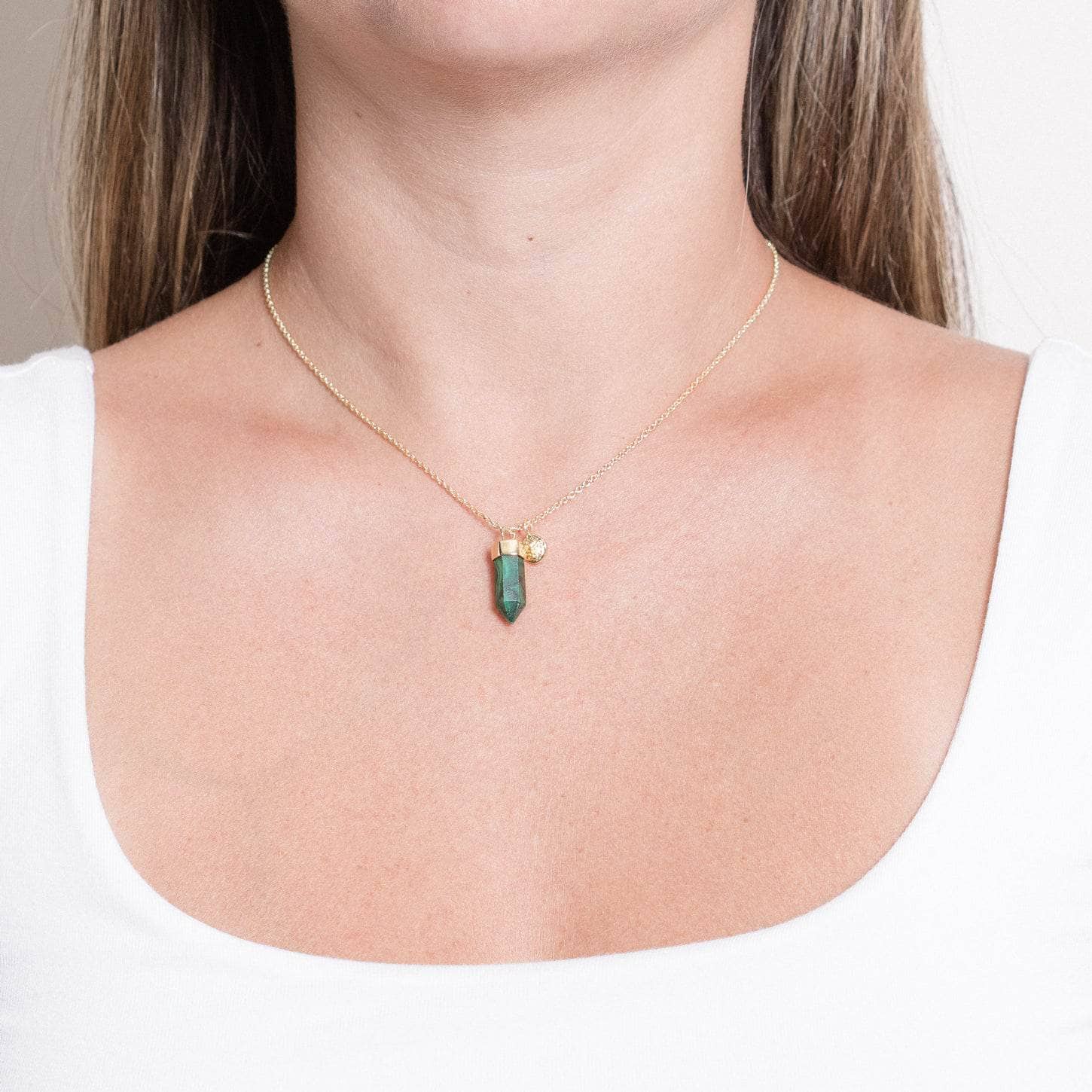 Malachite_Gold_Small_d4e61bd0-f2d5-4464-b33a-451a917a272b Delicate Genuine Malachite Crystal Point Necklace - Image 1