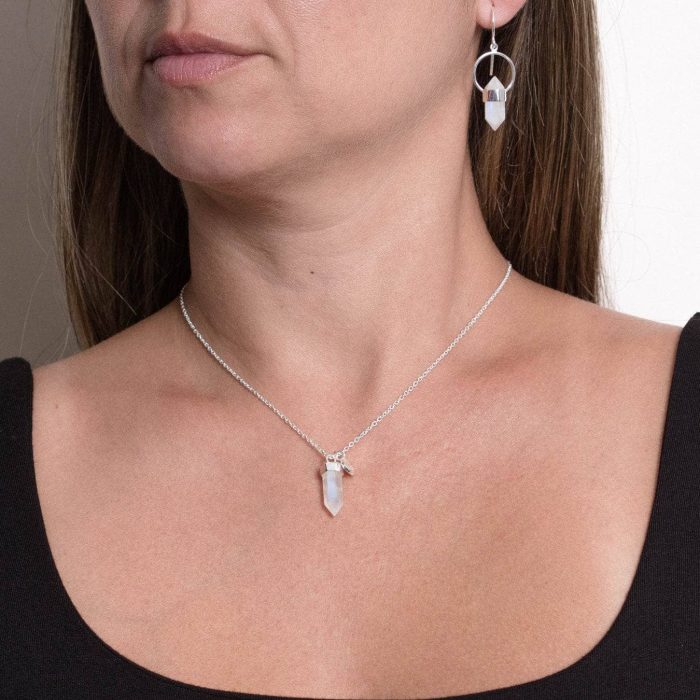 Delicate Rainbow Moonstone Crystal Point Necklace - Image 4