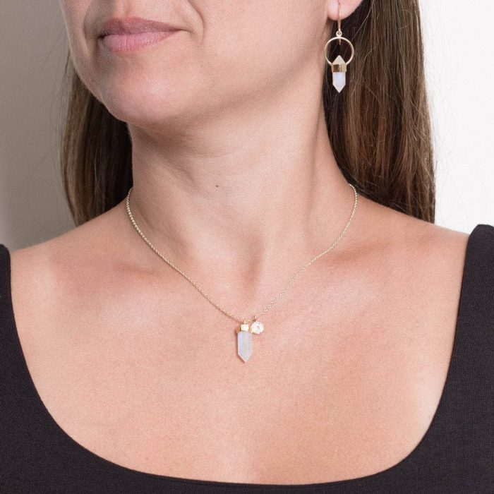Delicate Rainbow Moonstone Crystal Point Necklace - Image 8