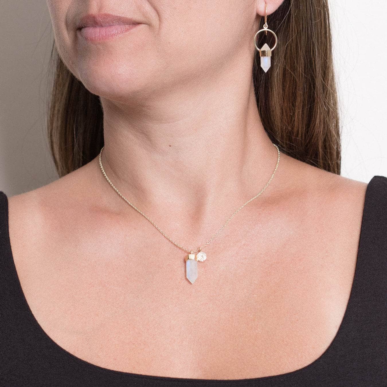 Moonstone_Gold_Set Delicate Rainbow Moonstone Crystal Point Necklace - Image 8