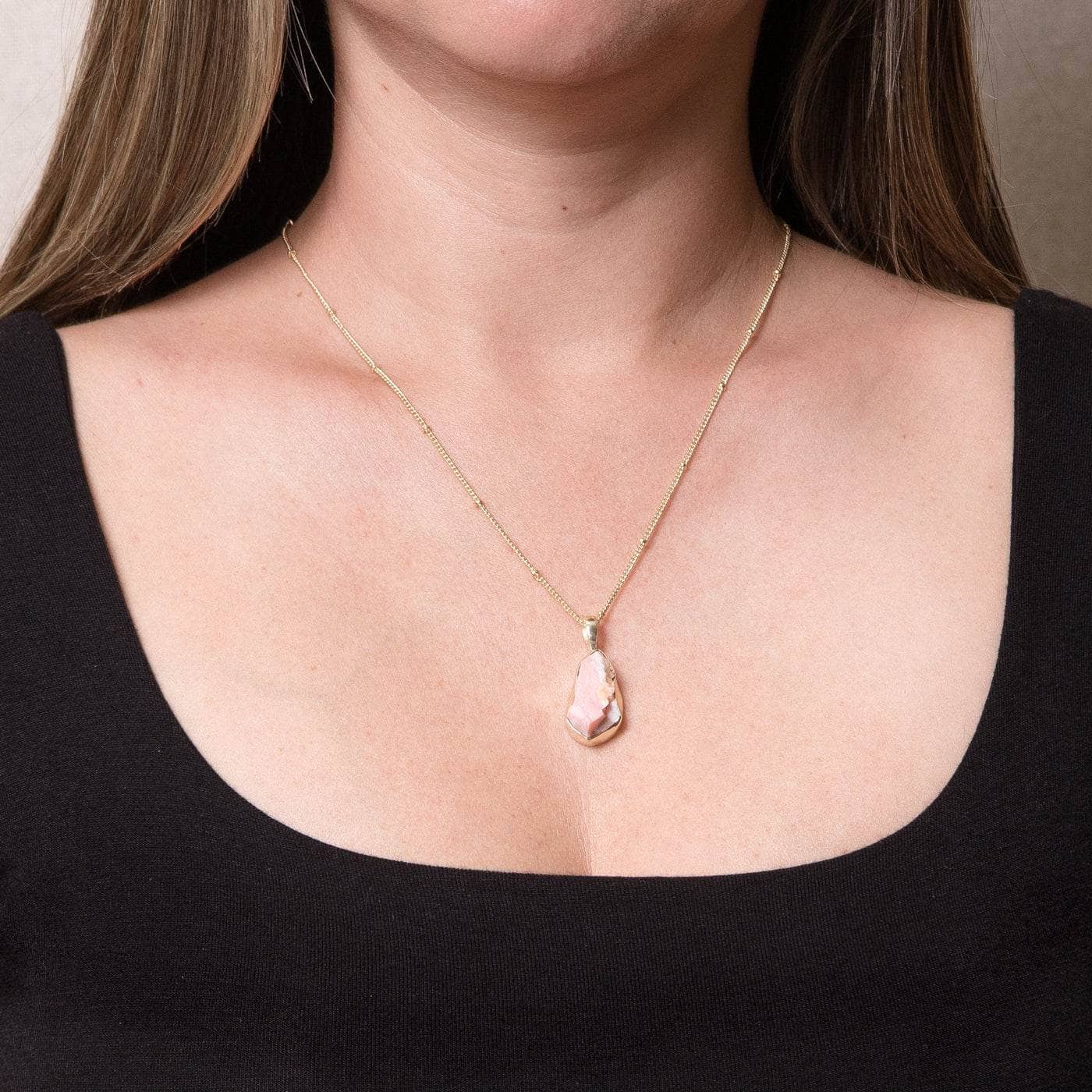 Pink-Opal-gold Pink Opal Raw Crystal Necklace - Image 5