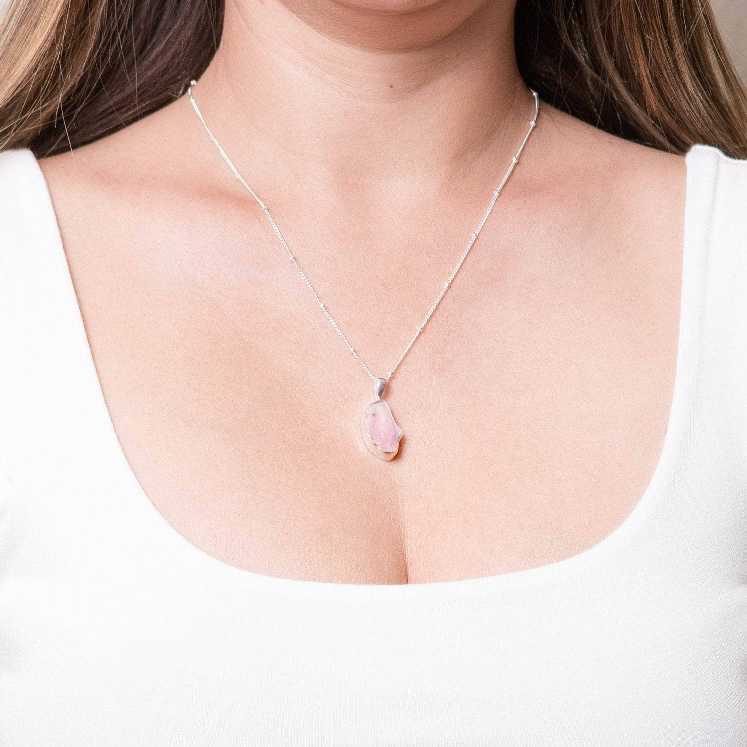 Pink-Opal-silver Pink Opal Raw Crystal Necklace - Image 2