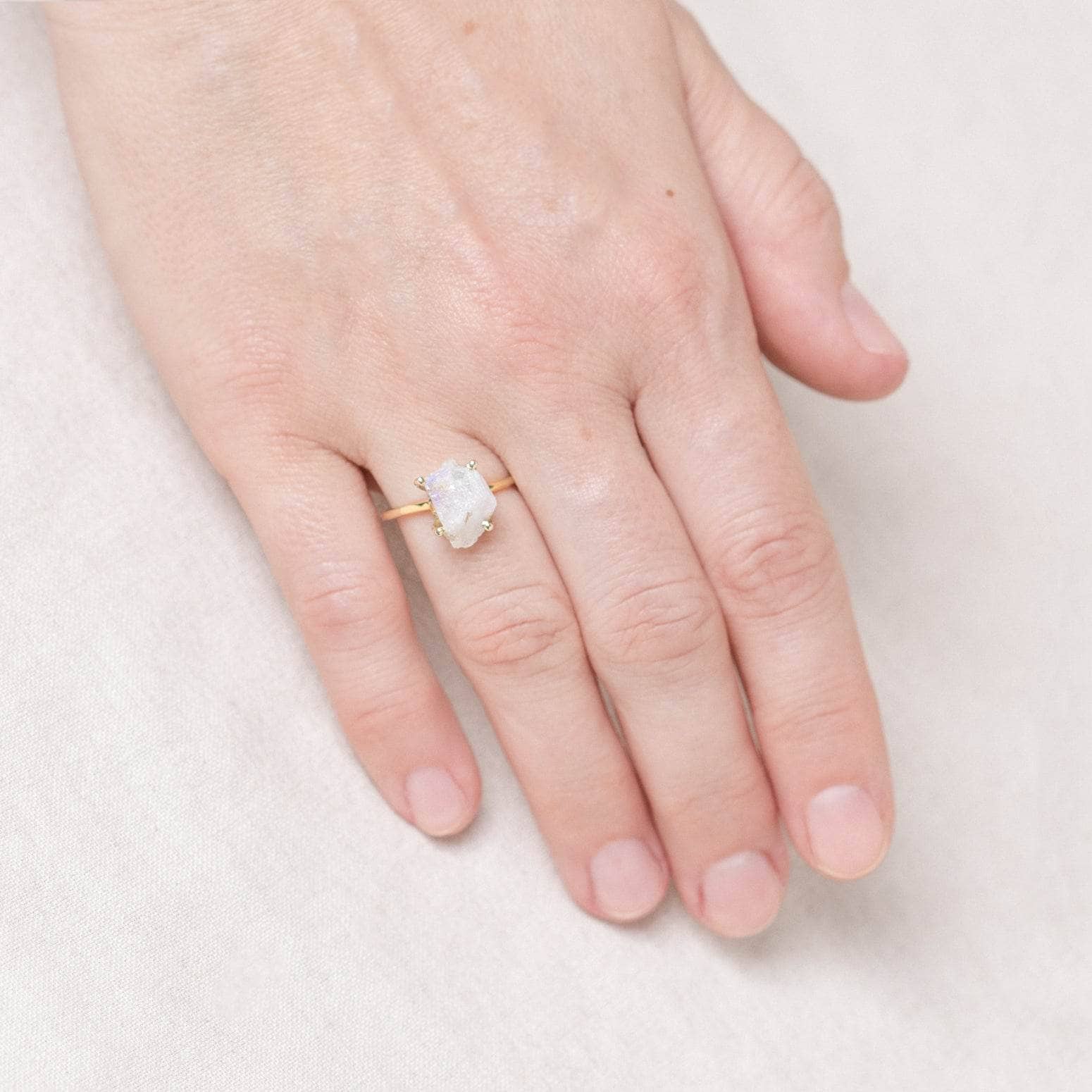 RAINBOW-MOONSTONE-gold Rainbow Moonstone Raw Freeform Gold or Silver Ring - Image 8