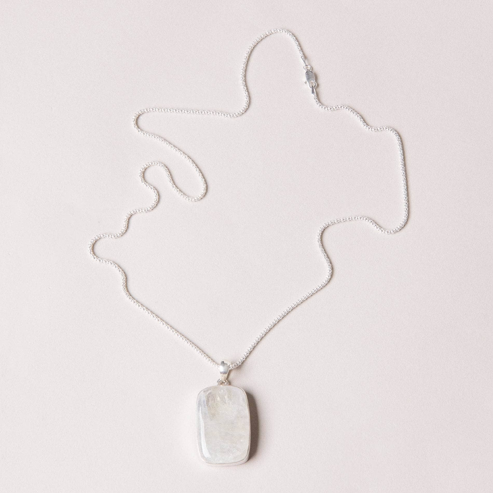 RBM-557 Rainbow Moonstone Rectangle Pendant Necklace - Image 10