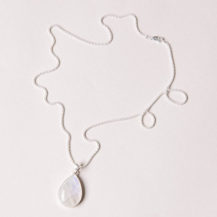 Rainbow Moonstone Teardrop Pendant Necklace - Image 5