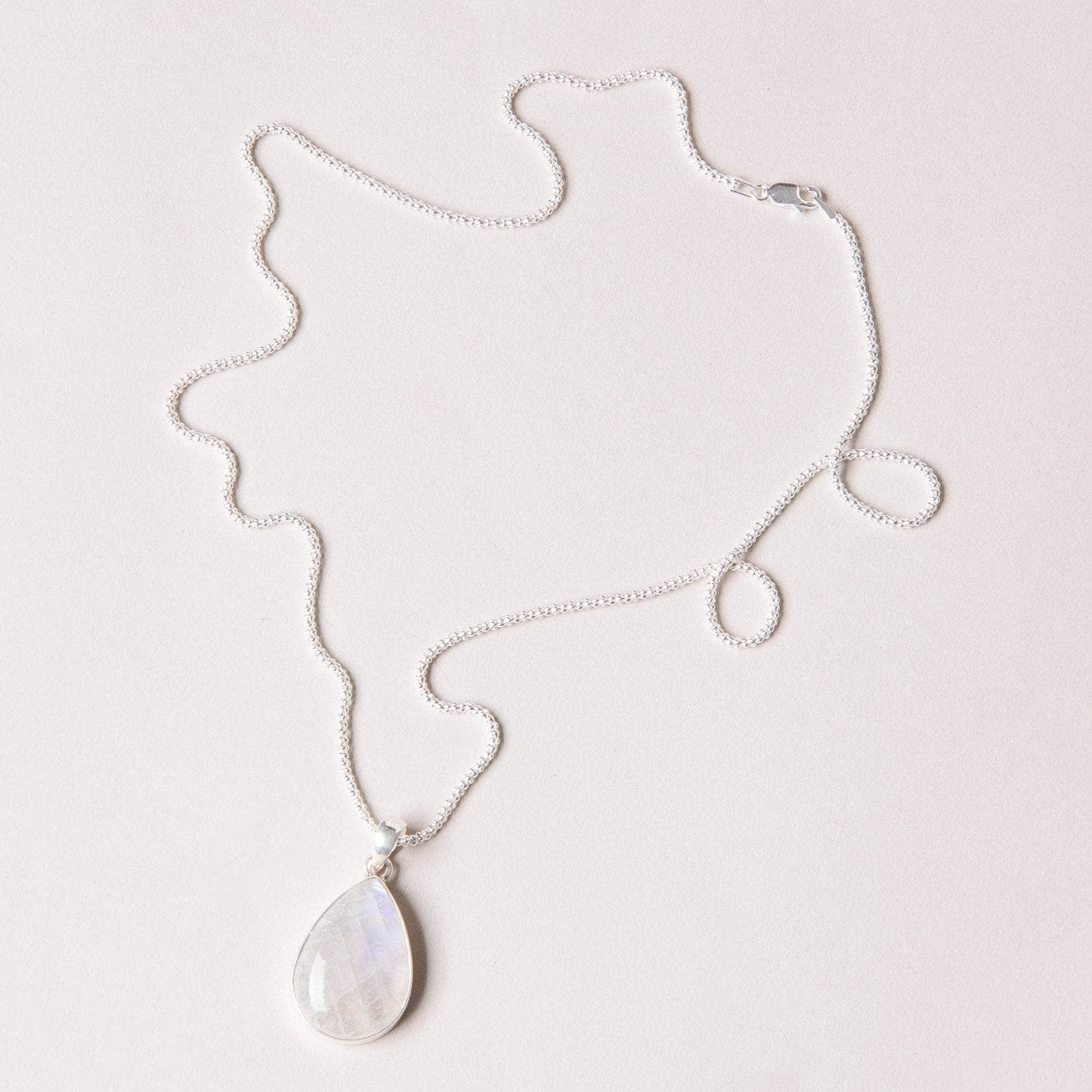 RBM-570 Rainbow Moonstone Teardrop Pendant Necklace - Image 5