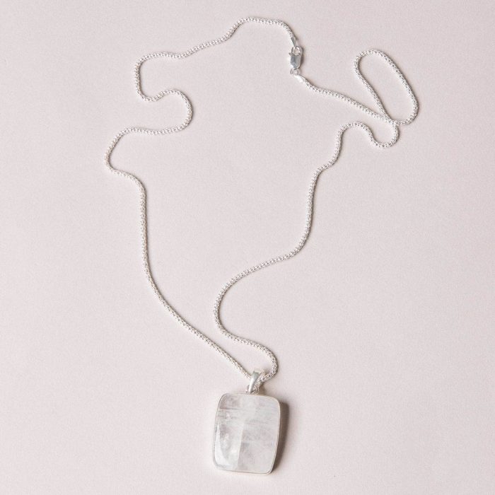 Rainbow Moonstone Square Pendant Necklace - Image 10