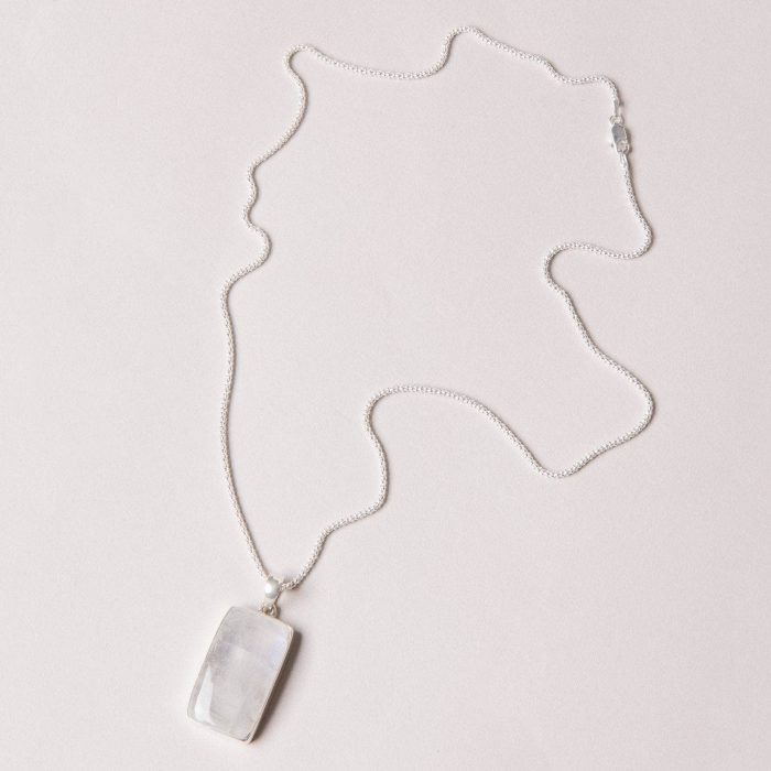 Rainbow Moonstone Rectangle Pendant Necklace - Image 5