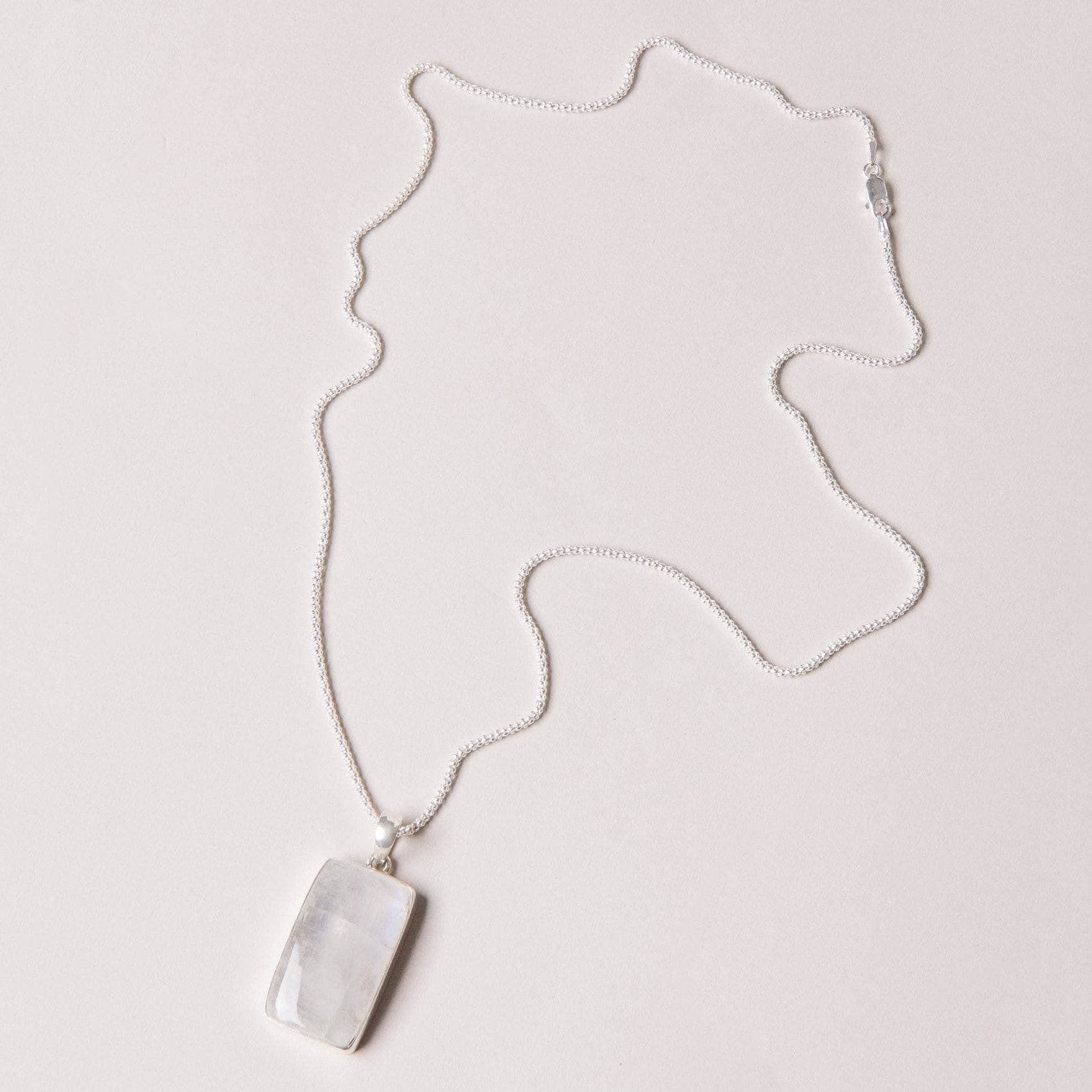 RBN-576 Rainbow Moonstone Rectangle Pendant Necklace - Image 5